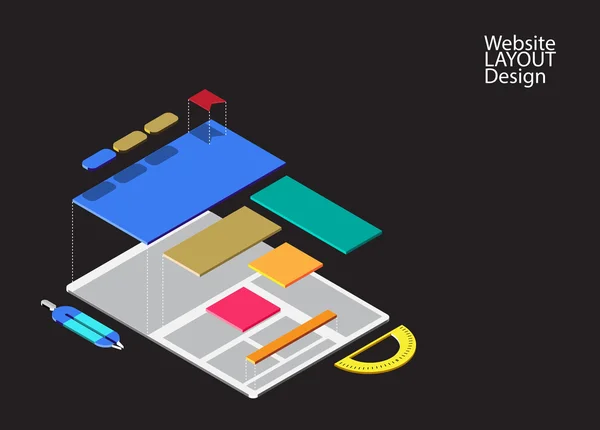 Concept isométrique de maquette de site Web, conception de site Web de prototype pour — Image vectorielle