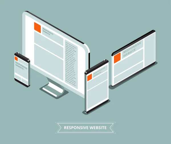 Sitio web sensible con diferentes dispositivos. Buena vista para diferentes — Vector de stock