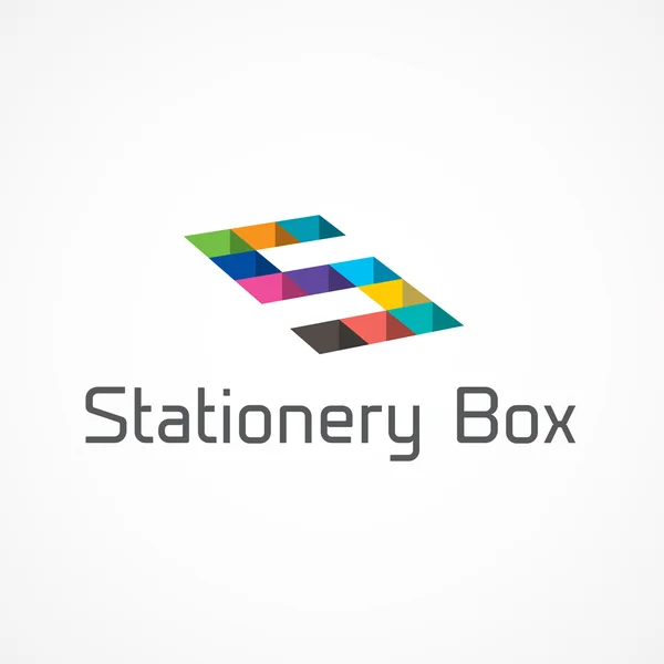 Канцелярська коробка, яскрава літера барвистих квадратів . — стоковий вектор