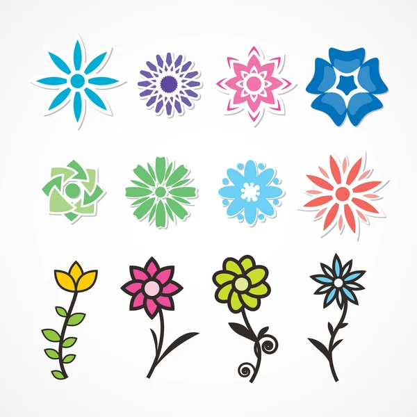 Різнокольорові квіти, оригінальні квіти для пензлів . — стоковий вектор