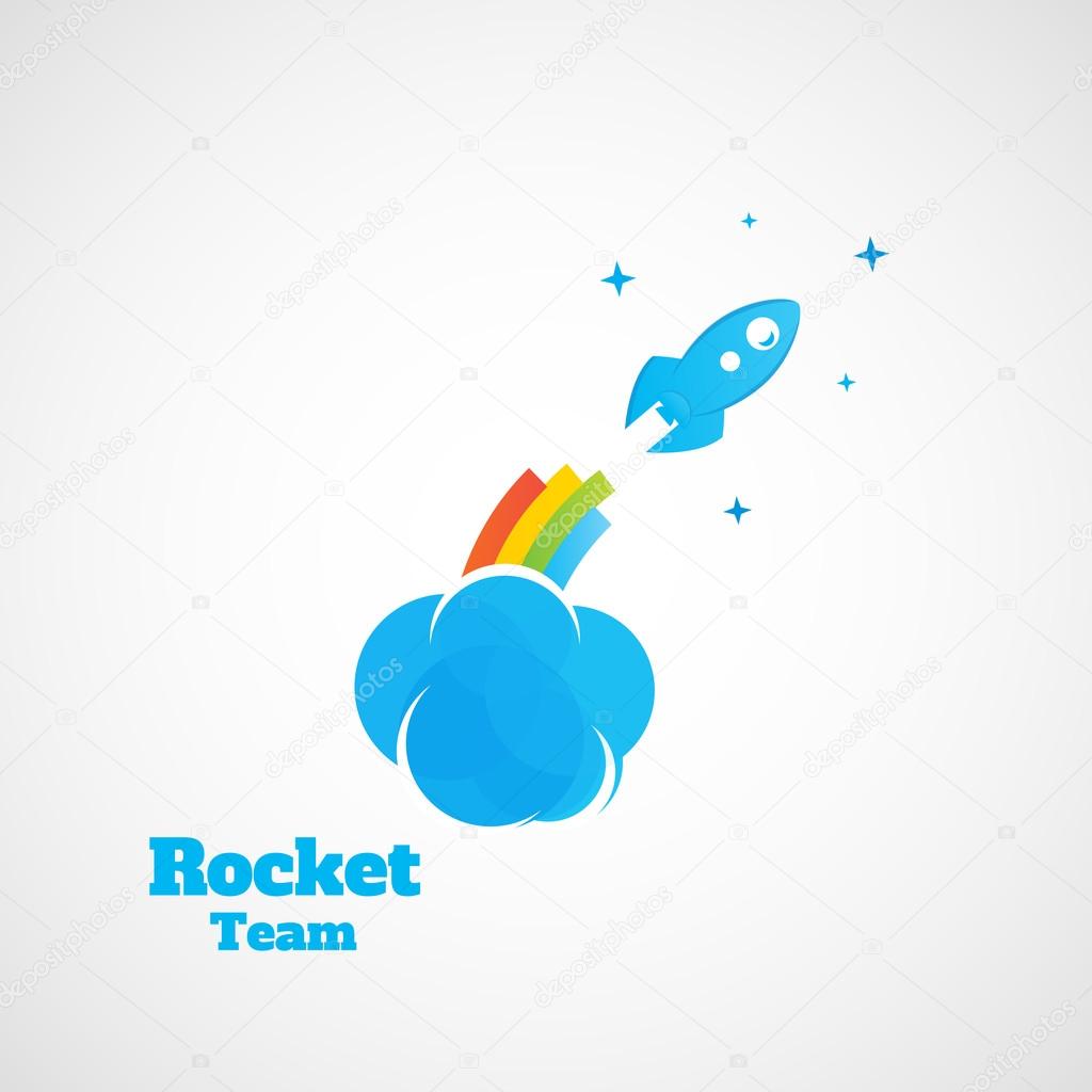 Bright illustration flying rocket.