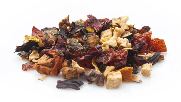Black tea leaves with dried fruits — Stock Photo, Image