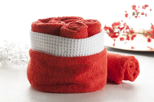 Rolled up red towels — Stock Photo, Image