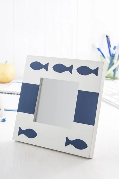 Blank white-blue picture frame — Stock Photo, Image