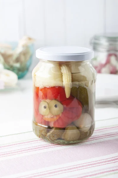 Jar of mixed pickles Stock Photo