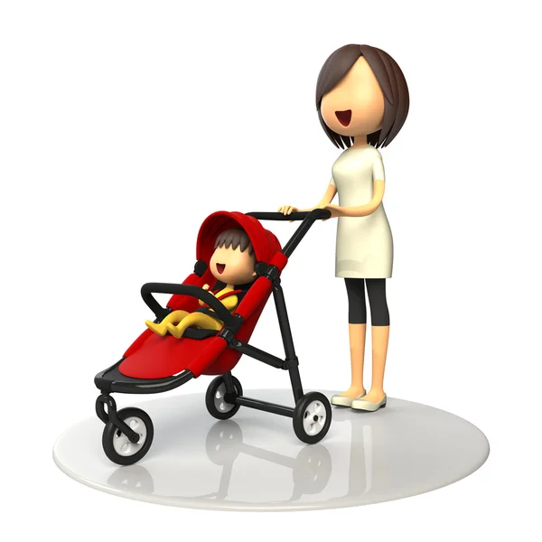 Mamma och baby i buggy — Stockfoto