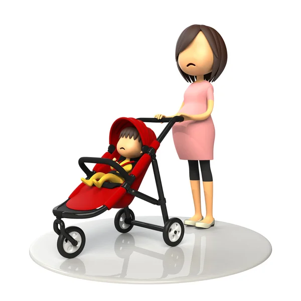 妊娠中の女性と赤ちゃんのバギー ロイヤリティフリーのストック写真
