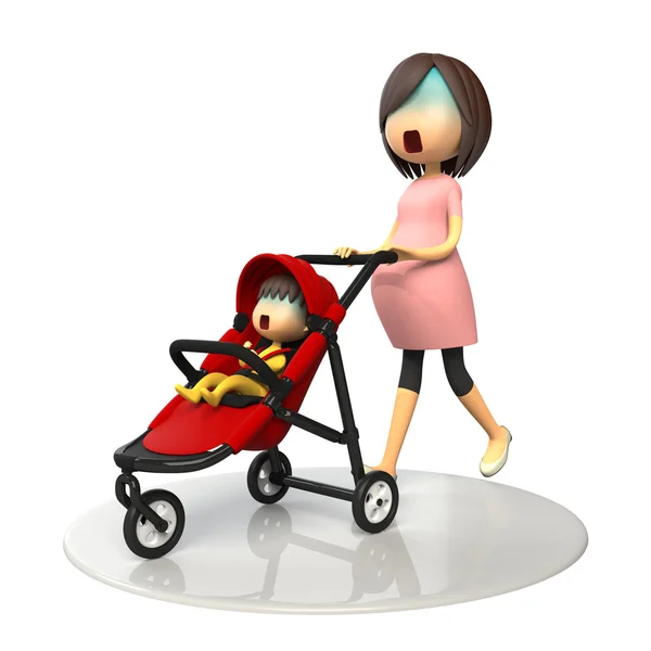 Femmes enceintes marchant avec bébé buggy — Photo