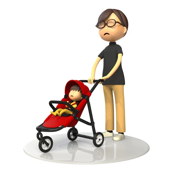 Pappa och baby i buggy — Stockfoto