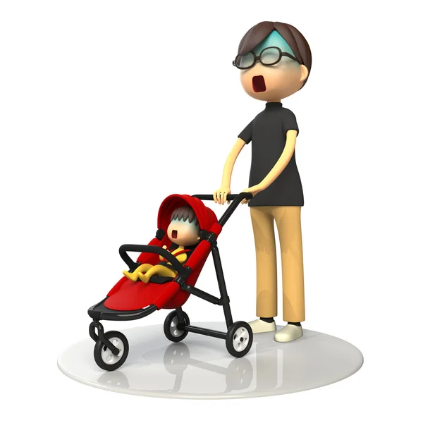 Pappa och baby i buggy — Stockfoto