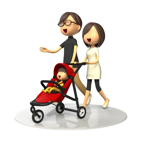 Pais andando com bebê buggy — Fotografia de Stock