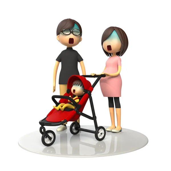 Föräldrar och baby buggy — Stockfoto