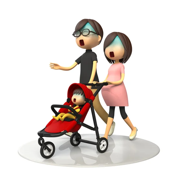 Föräldrar går med baby buggy — Stockfoto