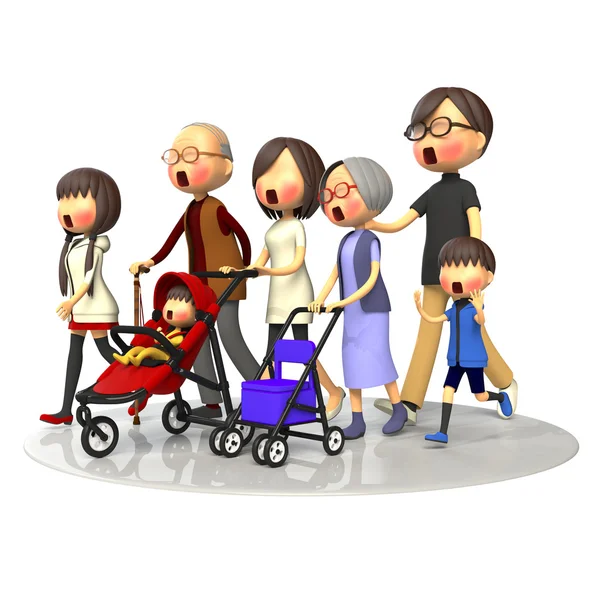 一緒に歩く家族の 3 世代 — ストック写真