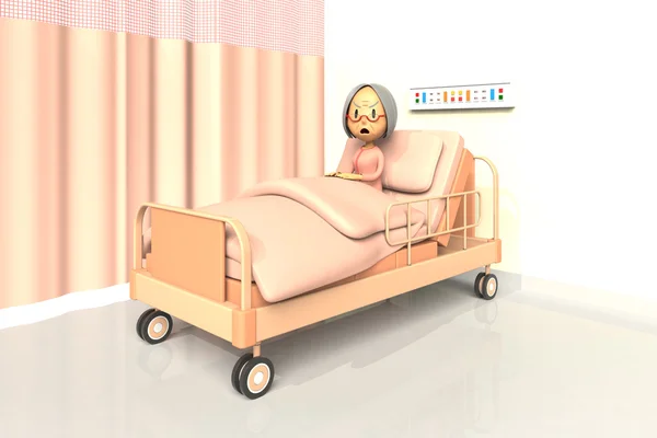 3D-Illustration einer älteren Frau im Krankenhaus — Stockfoto