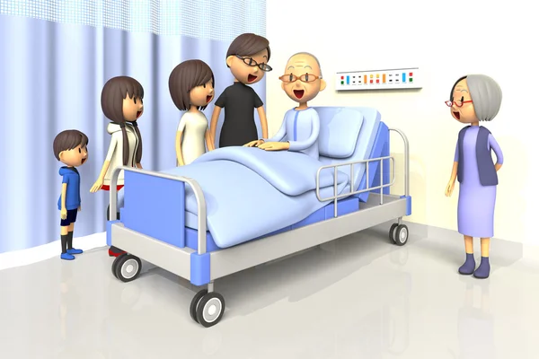 3D illustration of Family to visit the old man in the hospital — Stock Photo, Image