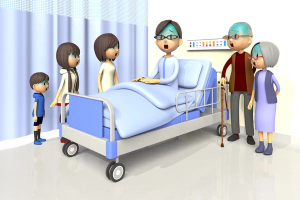 3D απεικόνιση του οικογένεια επισκέπτομαι τον άνθρωπο στο νοσοκομείο — Φωτογραφία Αρχείου