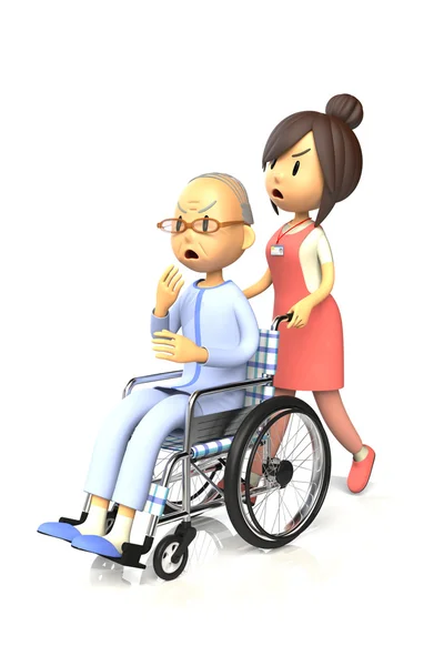 Old man get by pushing the wheelchair to caregiver — Stock Photo, Image