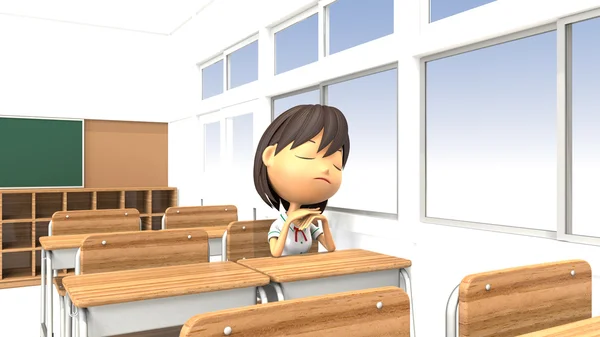 3D illustrations of girls bad mood in the classroom — Stock Photo, Image