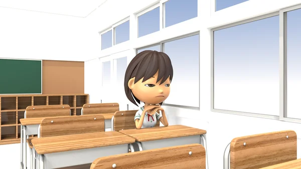 Illustrations 3D de filles de mauvaise humeur dans la classe — Photo