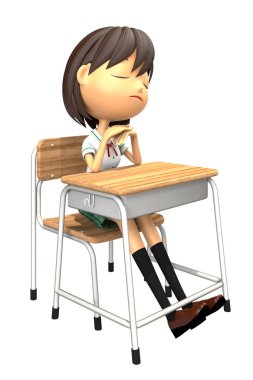 3D illustration of unpleasant girls in the classroom desk clipart