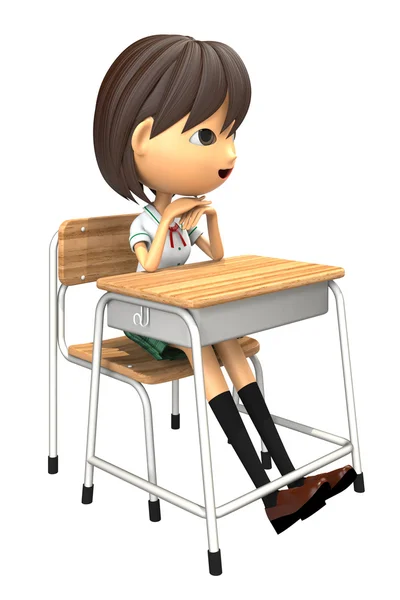 3D illusztrációja a móka a lányok egy osztályteremben íróasztal — Stock Fotó
