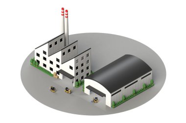 Fabrika ve depo izometrik görünümü