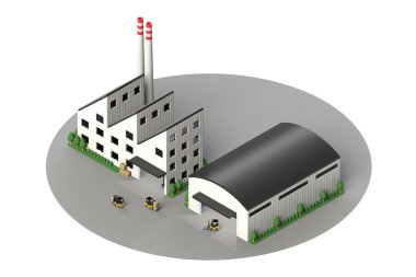 Fabrika ve depo izometrik görünümü