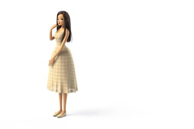 Beyaz bir elbise giyen kadın 3d cg
