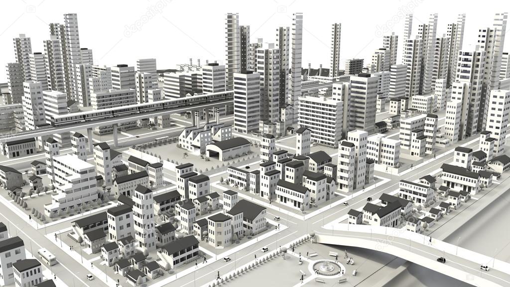 3D-CG image of bird's-eye viewing city