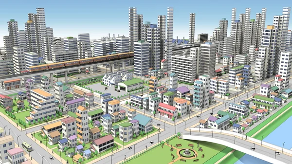 3D-cg-Bild der Stadt aus der Vogelperspektive — Stockfoto