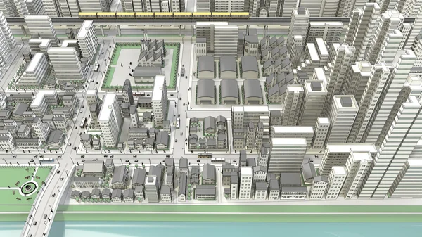 Imagen 3D-CG de la ciudad de observación de ojos de pájaro — Foto de Stock