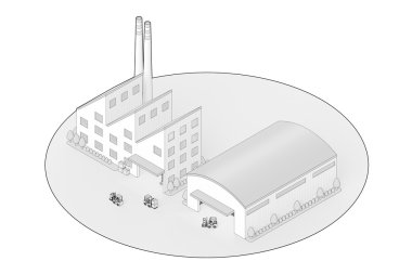 Fabrika ve depo izometrik görünümü