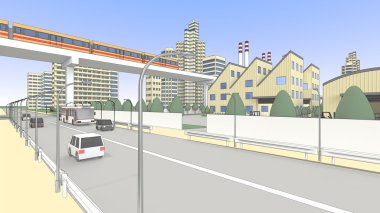 Fabrika ve tren ve karayolu