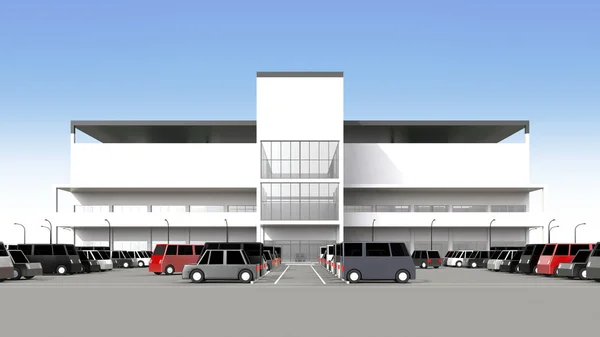 Winkelcentrum met een grote parkeerplaats — Stockfoto