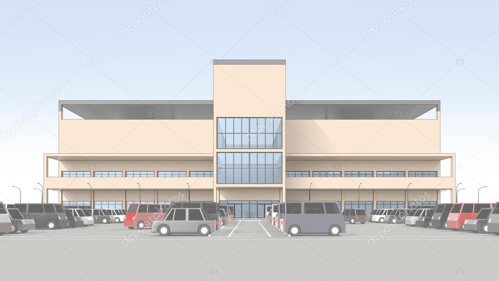 Shopping center with a large parking lot