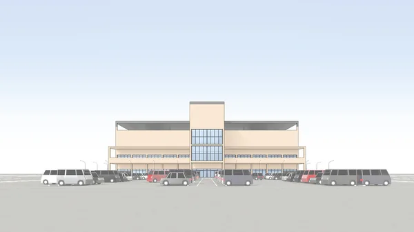 Winkelcentrum met een grote parkeerplaats — Stockfoto