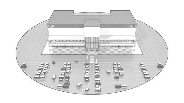 Centro comercial con un gran estacionamiento — Foto de Stock