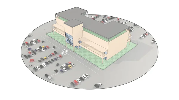 Centrum handlowe z dużym parkingiem — Zdjęcie stockowe