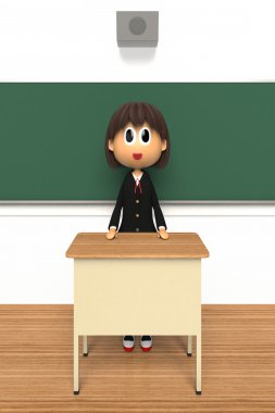 bir kız öğrencinin 3d cg görüntü o konuşmayı sınıfta