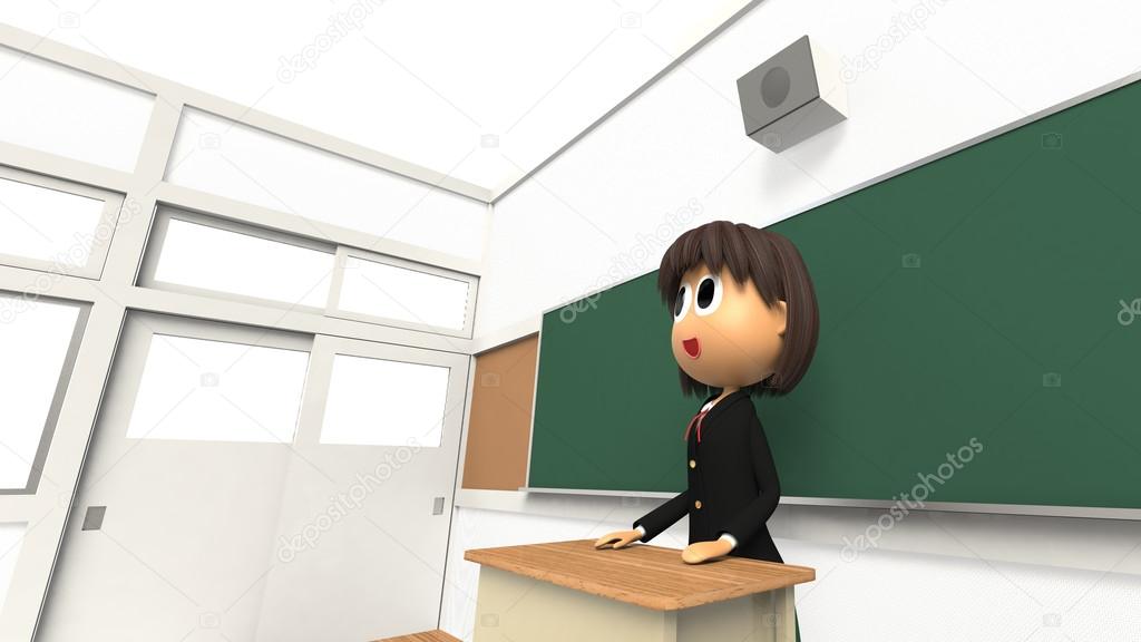3D-CG image of a Female student that speech in the classroom