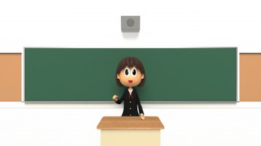 bir kız öğrencinin 3d cg görüntü o konuşmayı sınıfta