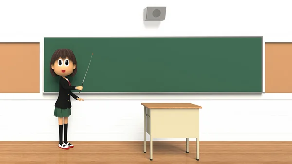 3D-CG image of a Female student who are described with pointing at the direction stick — Stock Photo, Image