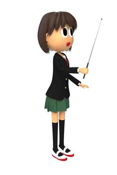 3d cg görüntü yön sopa işaret ile açıklanan bir kız öğrenci