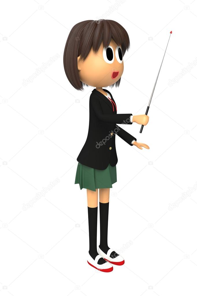 3D-CG image of a Female student who are described with pointing at the direction stick