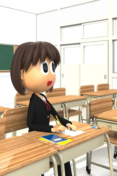 3D-CG image of a Female student sitting in the classroom — Stock Photo, Image