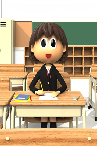 3D-CG image of a Female student sitting in the classroom — ストック写真