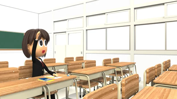 3D-CG image of a Female student who are taking a hand in the classroom — 图库照片