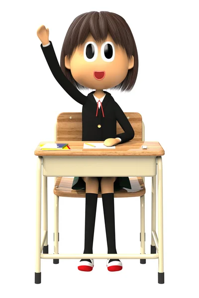 3D-CG image of a Female student who are taking a hand in the classroom — Zdjęcie stockowe