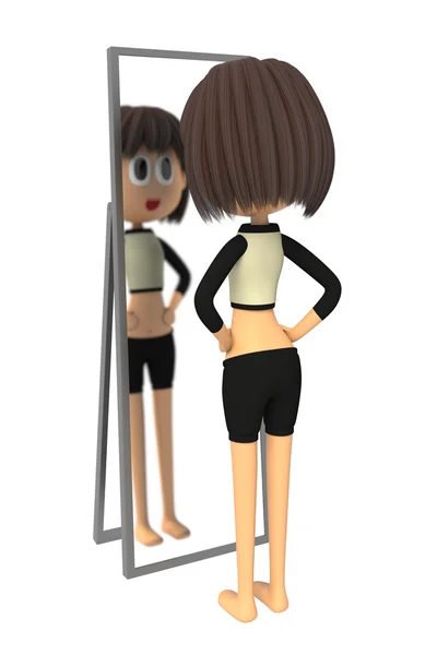 Mulher magro para verificar a figura no espelho — Fotografia de Stock